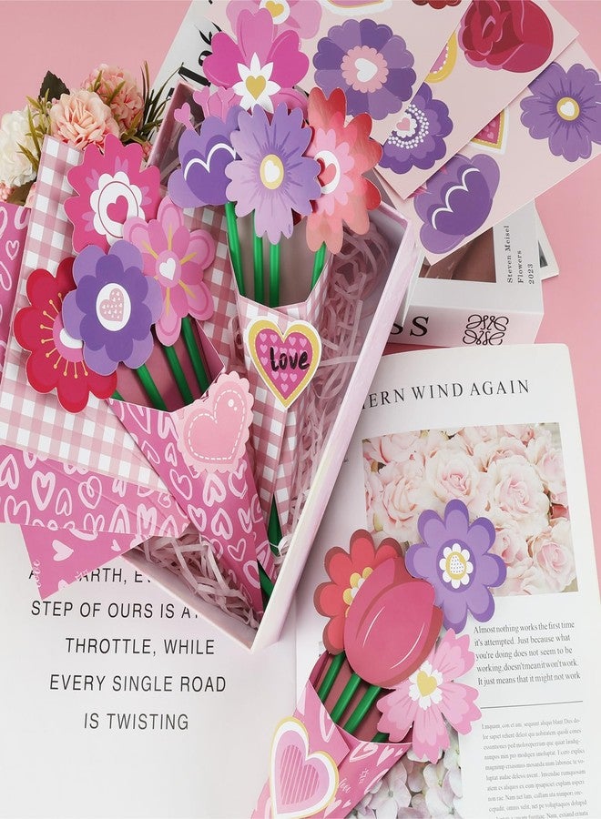Nlicrst 24 Pcs Valentine Flower Craft Valentine's Day Paper Crafts Make Your Own Flower Bouquets for Valentine's Day Home Fun DIY, Perfect Handmade Valentine Gift (6 Styles) - Image 4